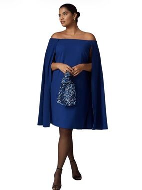 Adrianna Papell Blue Violet Off Shoulder Mini Cape Sleeve Dress Size 18W NWT